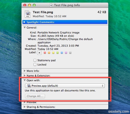 Mac how to change the default application for a file type